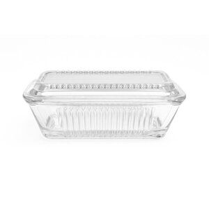 Refrigerator Butter Dish Keeper Container with Lid Clear Ribbed Glass Pasabahce